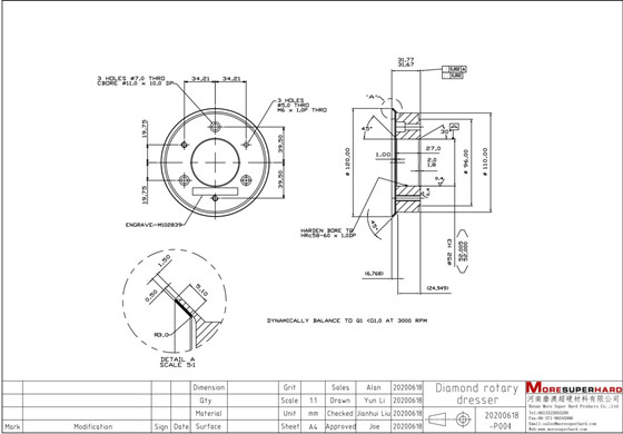 Rotary dresser speed when dressing:120M/s